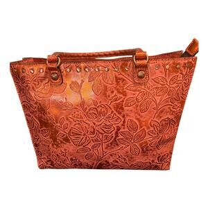 Patricia Nash Embossed Floral Leather Tote Bag Metallic Copper Rose Gold Studded